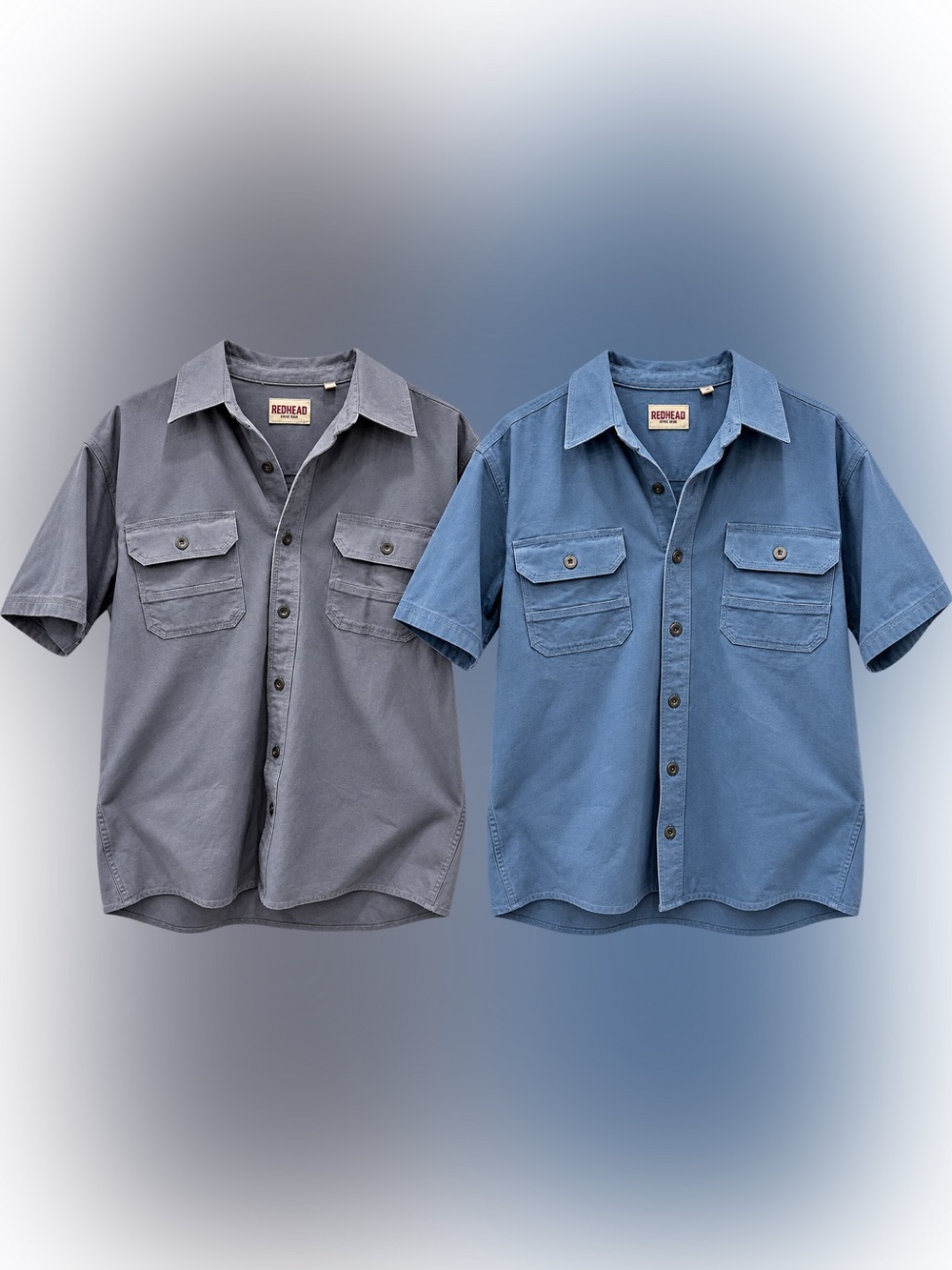 RedHead Men’s Large Short Sleeve Utility Button Up Shirts Blue Gray 2pc Bundle